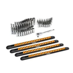 Husky 1/4 In. Drive SAE And Metric Socket And Bit Set With Ratchet And Rails (70-Piece)