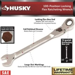 Husky 100-Position Chrome Flex Lock Ratcheting SAE Combination Wrench Set (6-Piece) -Husky Tools Shop husky ratcheting wrenches h100cflrw6pcsae 40 1000