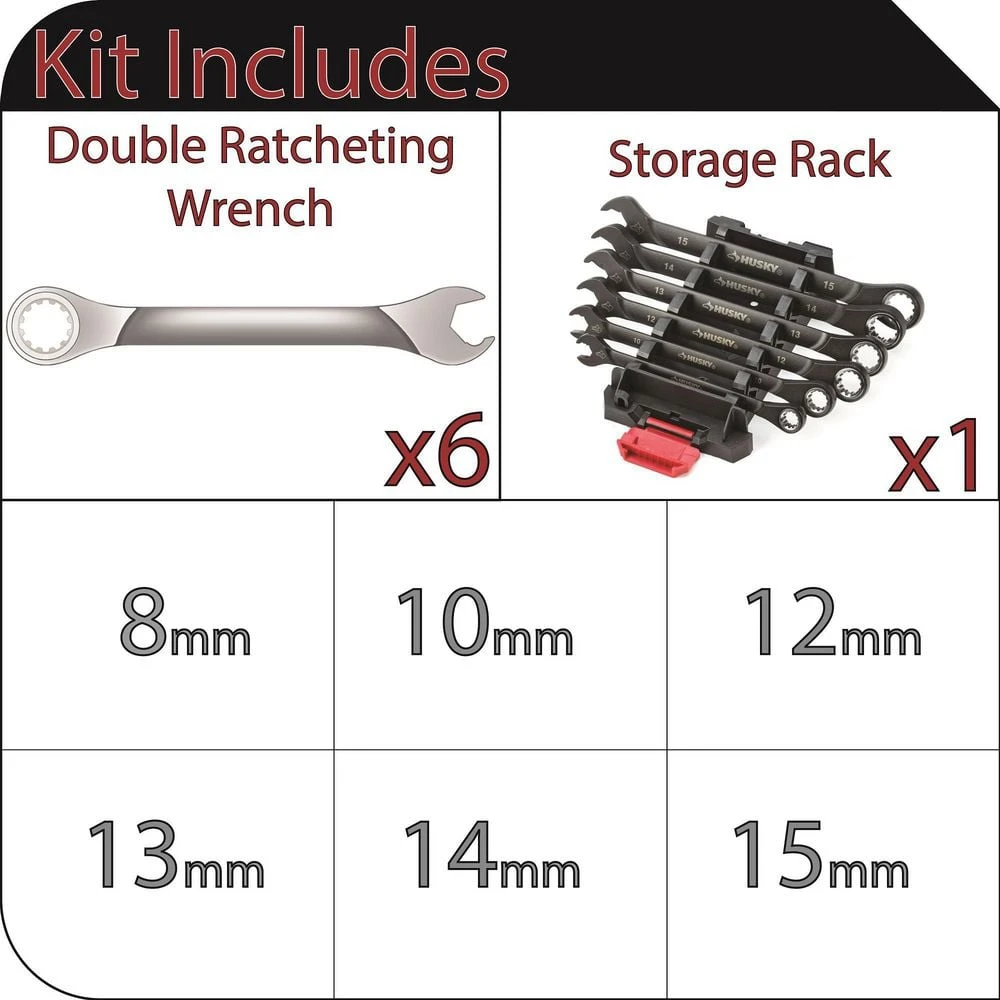 Husky 100-Position MM Double Ratcheting Wrench Set (6-Piece) 4 Husky 100-Position MM Double Ratcheting Wrench Set (6-Piece) - Image 2