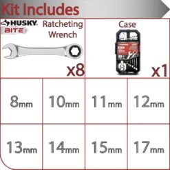 Husky BITE Metric 72-Tooth Ratcheting Wrench Set (8-Piece) -Husky Tools Shop husky ratcheting wrenches hbrw8xlm 40 1000
