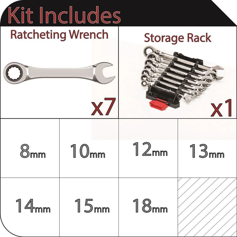 Husky Ratcheting MM Combination Wrench Set (7-Piece) 4 Husky Ratcheting MM Combination Wrench Set (7-Piece) - Image 2