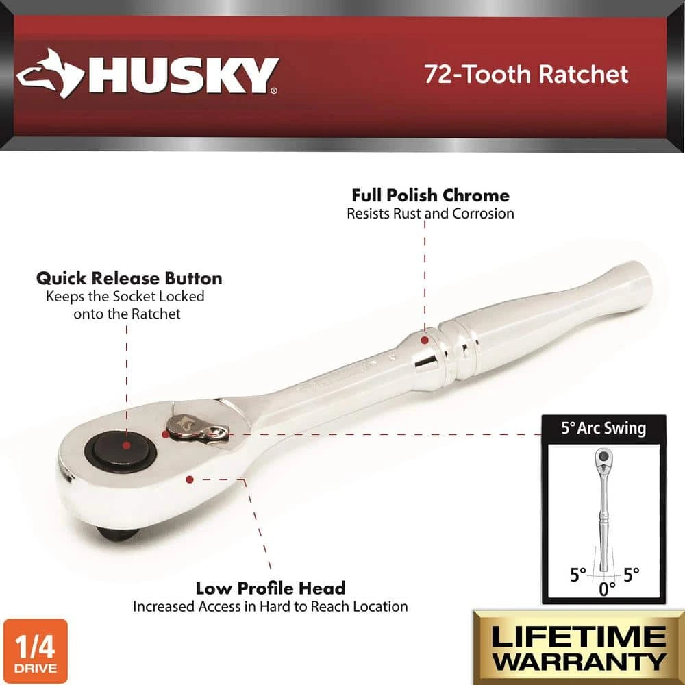 Husky 1/4 In. Full Polish 72 Tooth Ratchet 4 Husky 1/4 In. Full Polish 72 Tooth Ratchet - Image 2