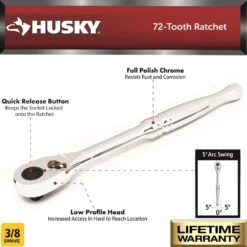 Husky 3/8 In. Full Polish 72 Tooth Ratchet -Husky Tools Shop husky ratchets h38fprat e1 1000