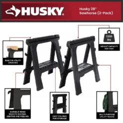 Husky 28 In. W X 31 In. H Folding Sawhorse (2-Pack) -Husky Tools Shop husky saw horses 999 7400 40 1000