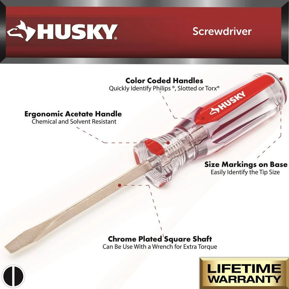 Husky 3/16 In. X 8 In. Round Shaft Cabinet Tip Slotted Screwdriver 4 Husky 3/16 In. X 8 In. Round Shaft Cabinet Tip Slotted Screwdriver - Image 2