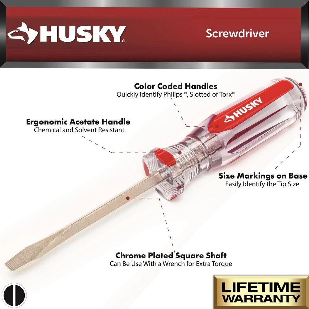 Husky 5/16 In. X 6 In. Square Shaft Standard Slotted Screwdriver 4 Husky 5/16 In. X 6 In. Square Shaft Standard Slotted Screwdriver - Image 2