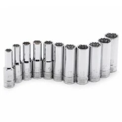 Husky 1/2 In. Drive Deep Metric Socket Set (11-Piece) -Husky Tools Shop husky socket sets h2ddpmm11pcsr fa 1000