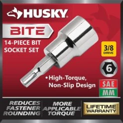 Husky BITE 3/8 In. Drive SAE And Metric Bit Socket Set (14-Piece) -Husky Tools Shop husky socket sets hb3dbs14smcb e1 1000
