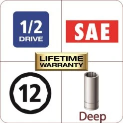 Husky 1/2 In. Drive 9/16 In. 12-Point SAE Deep Socket -Husky Tools Shop husky sockets h2d12pdp916 e1 1000