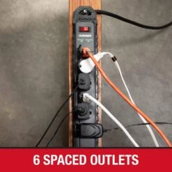 Husky 8 Ft. 14/3 Heavy Duty 6-Outlet 2100 Joule Surge Protector, Black -Husky Tools Shop husky surge protectors ylpt 154 4f 1000