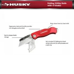 Husky Folding Lock-Back Utility Knife, Red With 10-Blades -Husky Tools Shop husky utility knives 99979 1f 1000