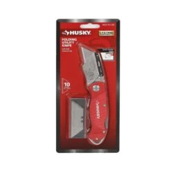 Husky Folding Lock-Back Utility Knife, Red With 10-Blades -Husky Tools Shop husky utility knives 99979 44 1000