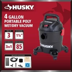 Husky 4 Gallon 3.0 Peak HP Wet Dry Vac Shop Vacuum With Locking Hose, Wands, Filters, Crevice, Gulper And Floor Nozzles -Husky Tools Shop husky wet dry vacuums at18303p 4a a0 1000