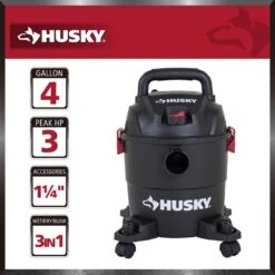 Husky 4 Gallon 3.0 Peak HP Wet Dry Vac Shop Vacuum With Locking Hose, Wands, Filters, Crevice, Gulper And Floor Nozzles -Husky Tools Shop husky wet dry vacuums at18303p 4a c3 1000