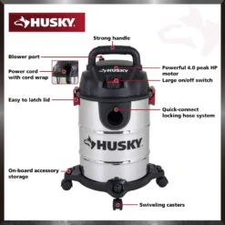 Husky 6 Gallon 4.0 Peak HP Stainless Steel Wet Dry Vac Shop Vacuum With Locking Hose, Wands, Filters, Dust Bag And Attachments -Husky Tools Shop husky wet dry vacuums at18304 6b 1d 1000