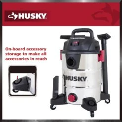Husky 10 Gal. 6.0 Peak HP Stainless Steel Wet Dry Vac Shop Vacuum With Locking Hose, Filters, Dust Bag And Attachments -Husky Tools Shop husky wet dry vacuums at18503 10c 77 1000