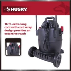 Husky 16 Gallon 6.5 Peak HP Wet Dry Vac Shop Vacuum Cart With Locking Hose, Wands, Filters, Dust Bag And Accessory Attachments -Husky Tools Shop husky wet dry vacuums at18621p 16a 4f 1000