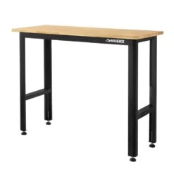 Husky Ready-To-Assemble 48 In. W X 20 In. D Solid Wood Top Workbench In Black