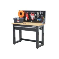 Husky 48 In. W X 20 In. D 1-Drawer Black Workbench With Pegboard And Solid Wood Top -Husky Tools Shop husky workbenches g4801s us 4f 1000