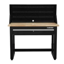 Husky 48 In. W X 20 In. D 1-Drawer Black Workbench With Pegboard And Solid Wood Top -Husky Tools Shop husky workbenches g4801s us c3 1000