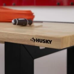 Husky Ready-To-Assemble 6 Ft. Folding Adjustable Height Solid Wood Top Workbench In Black -Husky Tools Shop husky workbenches g7200fw us 66 1000