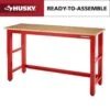 Husky Ready To Assemble 72 In. W X 24 In. D Adjustable Height Red Workbench With Solid Wood Top