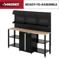 Husky Ready-to-Assemble 80 In. W X 19.5 In. D Steel Garage Workstation In Black