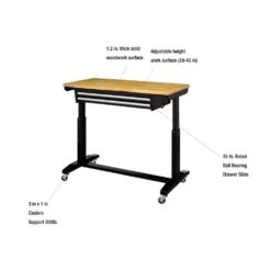Husky Tool Storage 46 In. W X 24 In. D 2-Drawer Adjustable Height Black Worktable With Solid Wood Top -Husky Tools Shop husky workbenches holt4602b12 1d 1000
