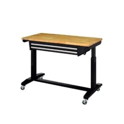 Husky Tool Storage 46 In. W X 24 In. D 2-Drawer Adjustable Height Black Worktable With Solid Wood Top -Husky Tools Shop husky workbenches holt4602b12 4f 1000