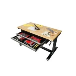 Husky Tool Storage 46 In. W X 24 In. D 2-Drawer Adjustable Height Black Worktable With Solid Wood Top -Husky Tools Shop husky workbenches holt4602b12 66 1000