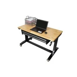 Husky Tool Storage 46 In. W X 24 In. D 2-Drawer Adjustable Height Black Worktable With Solid Wood Top -Husky Tools Shop husky workbenches holt4602b12 77 1000
