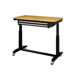 Husky Tool Storage 46 In. W X 24 In. D 2-Drawer Adjustable Height Black Worktable With Solid Wood Top -Husky Tools Shop husky workbenches holt4602b12 fa 1000