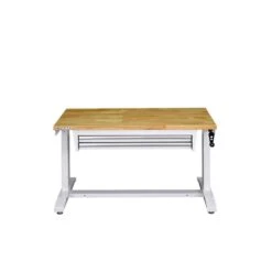 Husky 46 In. W X 24 In. D 2-Drawer Adjustable Height White Worktable With Solid Wood Top -Husky Tools Shop husky workbenches holt4602bj2 1f 1000