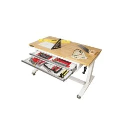 Husky 46 In. W X 24 In. D 2-Drawer Adjustable Height White Worktable With Solid Wood Top -Husky Tools Shop husky workbenches holt4602bj2 66 1000