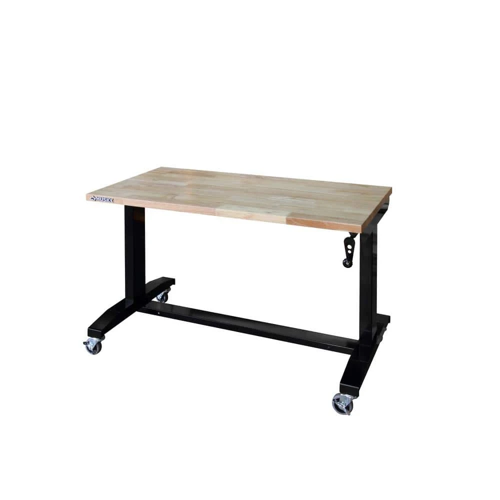 Husky 46 In. W X 24 In. DAdjustable Height Black Workbench Table With Solid Wood Top 3 Husky 46 In. W X 24 In. DAdjustable Height Black Workbench Table With Solid Wood Top