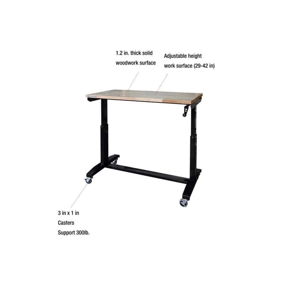 Husky 46 In. W X 24 In. DAdjustable Height Black Workbench Table With Solid Wood Top 4 Husky 46 In. W X 24 In. DAdjustable Height Black Workbench Table With Solid Wood Top - Image 2