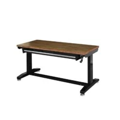 Husky 52 In. W X 24 In. D 1-Drawer Adjustable Height Gloss Black Workbench With Dark Stained Wood Top -Husky Tools Shop husky workbenches holt5201b11 1f 1000
