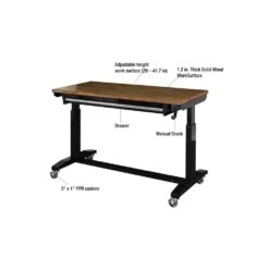 Husky 52 In. W X 24 In. D 1-Drawer Adjustable Height Gloss Black Workbench With Dark Stained Wood Top -Husky Tools Shop husky workbenches holt5201b11 40 1000