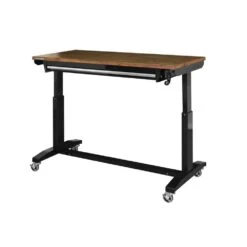 Husky 52 In. W X 24 In. D 1-Drawer Adjustable Height Gloss Black Workbench With Dark Stained Wood Top -Husky Tools Shop husky workbenches holt5201b11 4f 1000