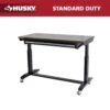 Husky 52 In. W X 24 In. D 1-Drawer Adjustable Height Gloss Black Workbench With Dark Stained Wood Top