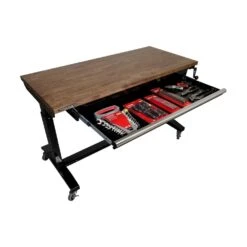 Husky 52 In. W X 24 In. D 1-Drawer Adjustable Height Gloss Black Workbench With Dark Stained Wood Top -Husky Tools Shop husky workbenches holt5201b11 a0 1000