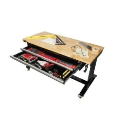 Husky 52 In. W X 24 In. D 2-Drawer Adjustable Height Blaxk Work Table With Solid Wood Top -Husky Tools Shop husky workbenches holt5202b12 1d 1000