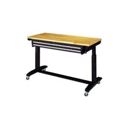 Husky 52 In. W X 24 In. D 2-Drawer Adjustable Height Blaxk Work Table With Solid Wood Top -Husky Tools Shop husky workbenches holt5202b12 1f 1000