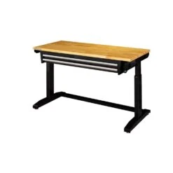 Husky 52 In. W X 24 In. D 2-Drawer Adjustable Height Blaxk Work Table With Solid Wood Top -Husky Tools Shop husky workbenches holt5202b12 44 1000