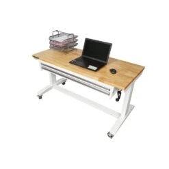 Husky 52 In. W X 24 In. D 2-Drawer Adjustable Height White Workbench Table With Solid Wood Top -Husky Tools Shop husky workbenches holt5202bj2 1f 1000