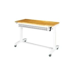 Husky 52 In. W X 24 In. D 2-Drawer Adjustable Height White Workbench Table With Solid Wood Top -Husky Tools Shop husky workbenches holt5202bj2 76 1000