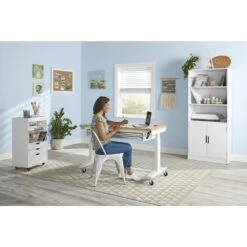 Husky 52 In. W X 24 In. D 2-Drawer Adjustable Height White Workbench Table With Solid Wood Top -Husky Tools Shop husky workbenches holt5202bj2 77 1000