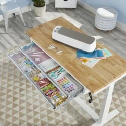 Husky 52 In. W X 24 In. D 2-Drawer Adjustable Height White Workbench Table With Solid Wood Top -Husky Tools Shop husky workbenches holt5202bj2 c3 1000