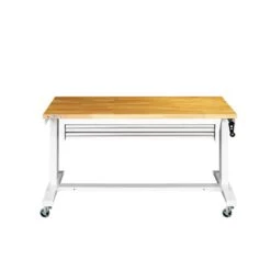 Husky 52 In. W X 24 In. D 2-Drawer Adjustable Height White Workbench Table With Solid Wood Top -Husky Tools Shop husky workbenches holt5202bj2 d4 1000