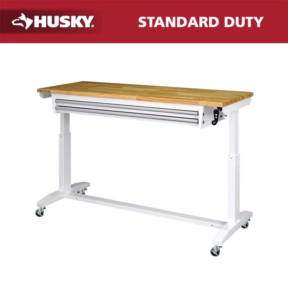 Husky Tool Storage 62 In. W White Adjustable Height Work Table With 2-Drawers 3 Husky Tool Storage 62 In. W White Adjustable Height Work Table With 2-Drawers